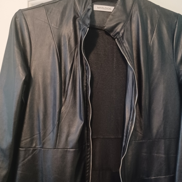 PU Leather Zipper Design Long Sleeve Coat in Black ; size 2XL - Picture 9 of 9